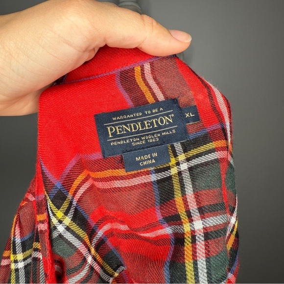 Pendleton Red Plaid Modal Wool Button Down Shirt Size XL - Picture 4 of 5